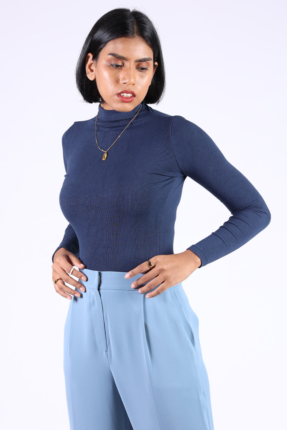 Dark Blue Polo Neck T-Shirt