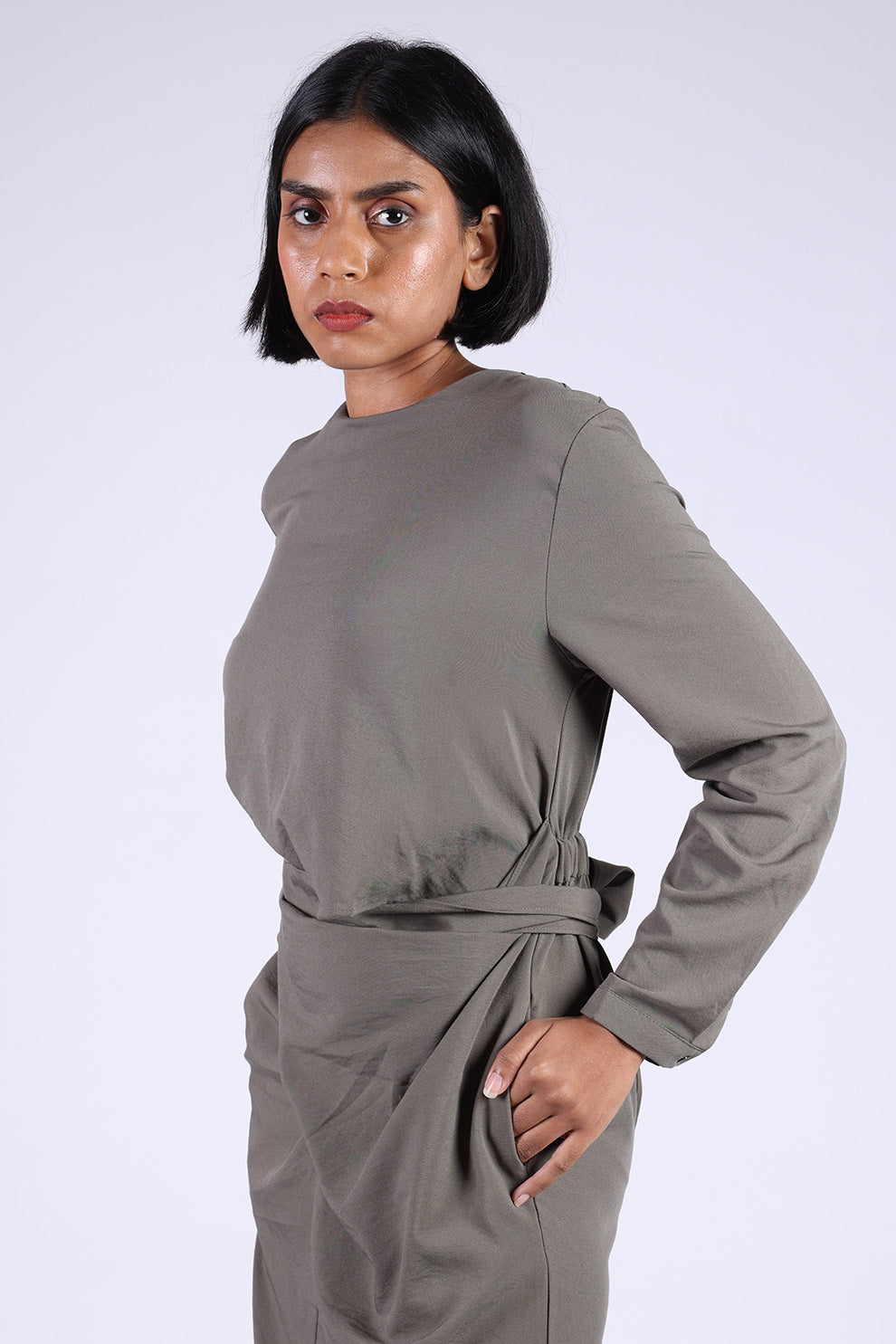 Grey Long Wrap Dress
