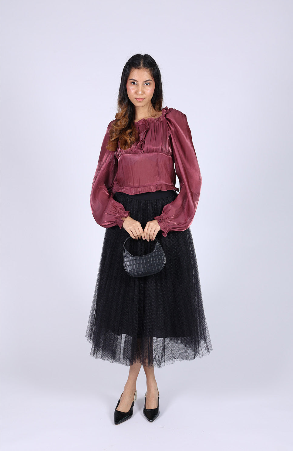 Maroon Silk Crop Top