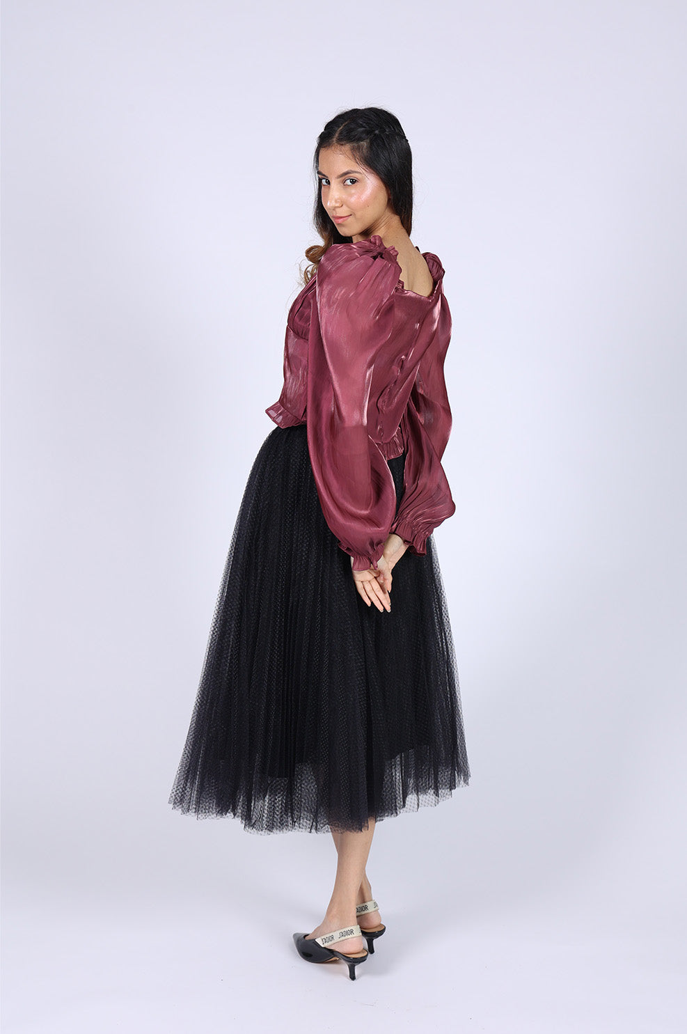Maroon Silk Crop Top