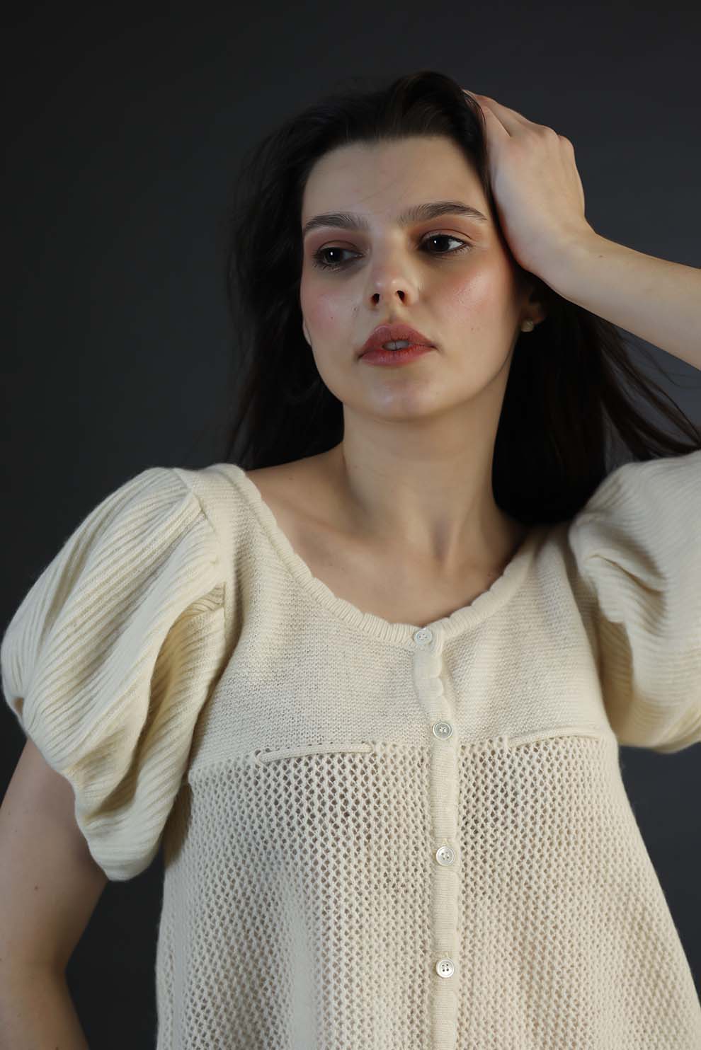 Off-White Cotton Woolen Cord Pattern Top