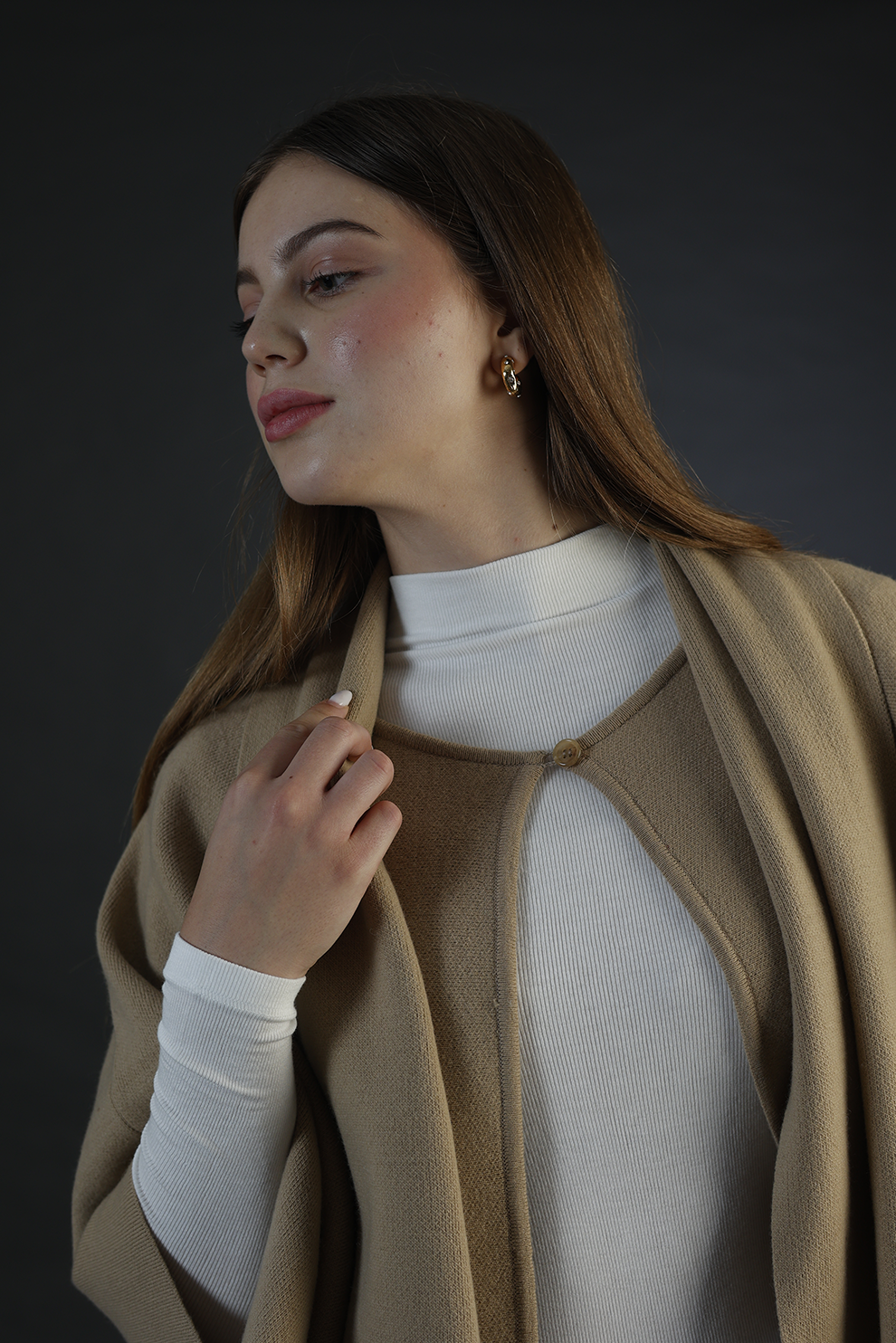 Light Brown Cardigan Style Poncho