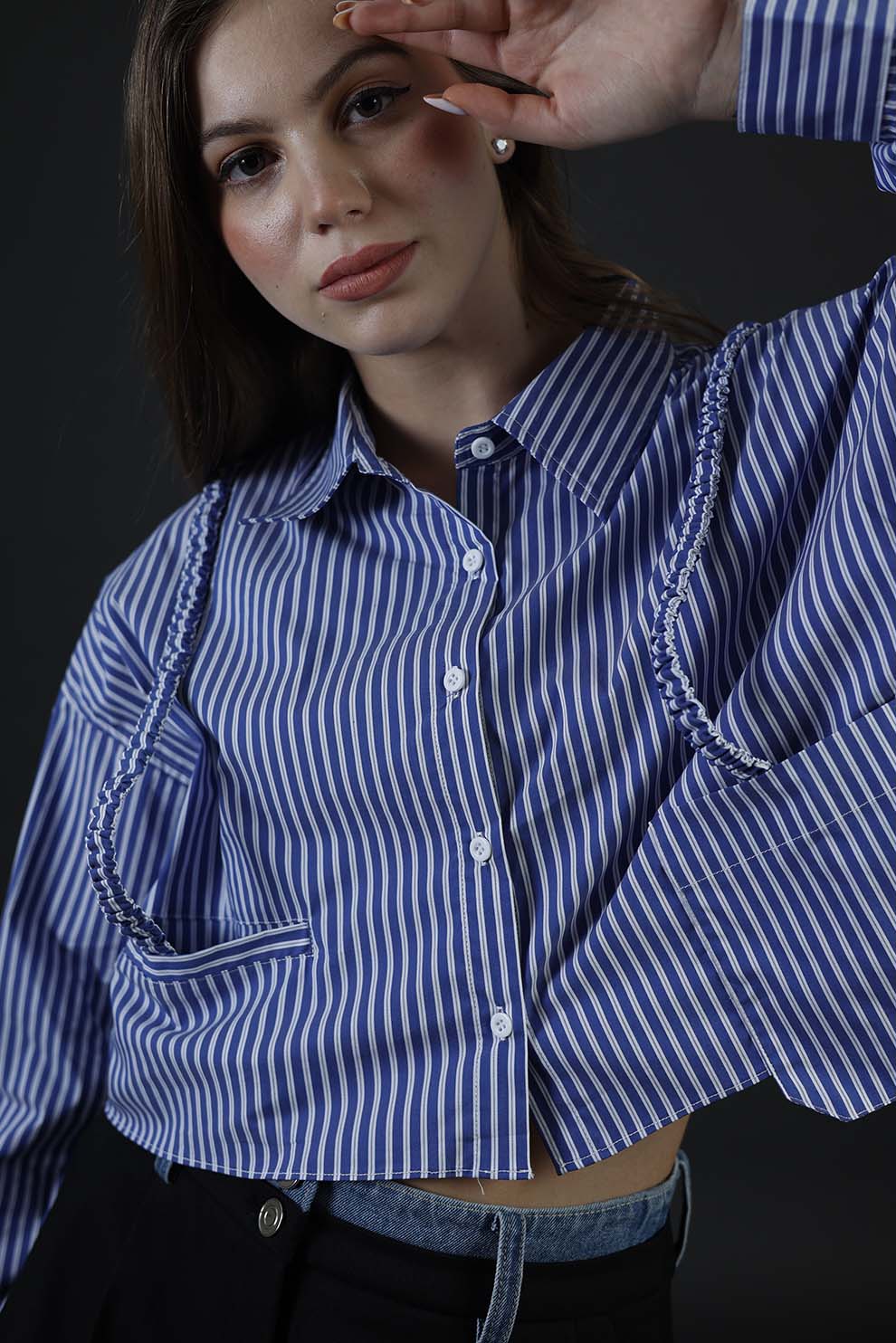 Blue & White Stripes Crop Shirt