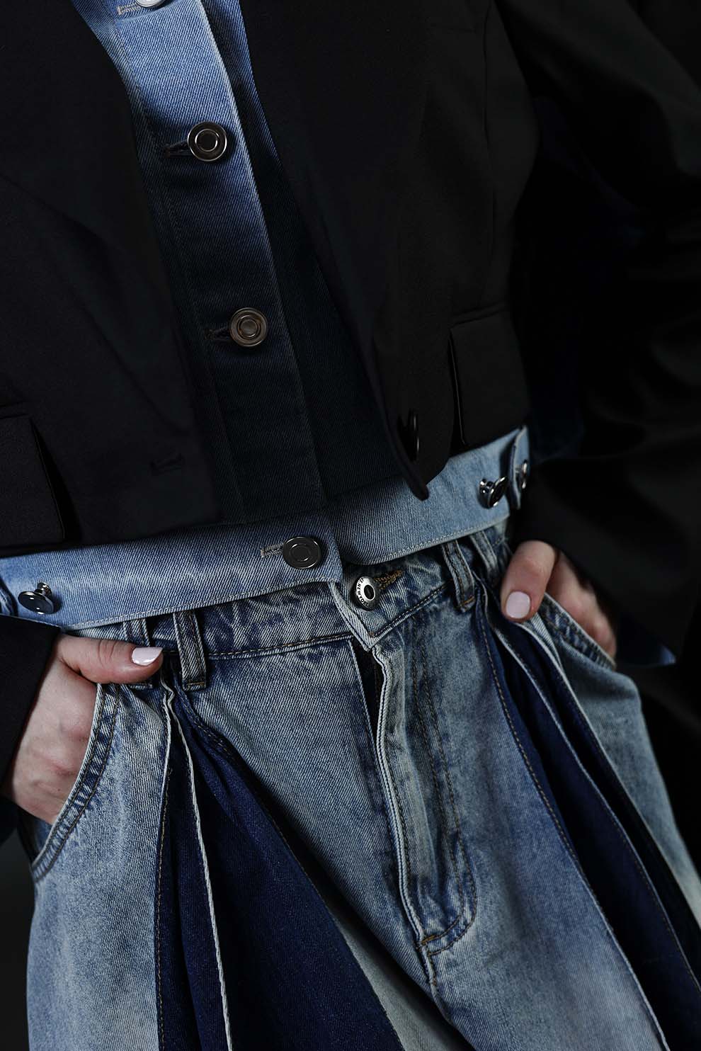 Blue Denim Box Pleated Skirt