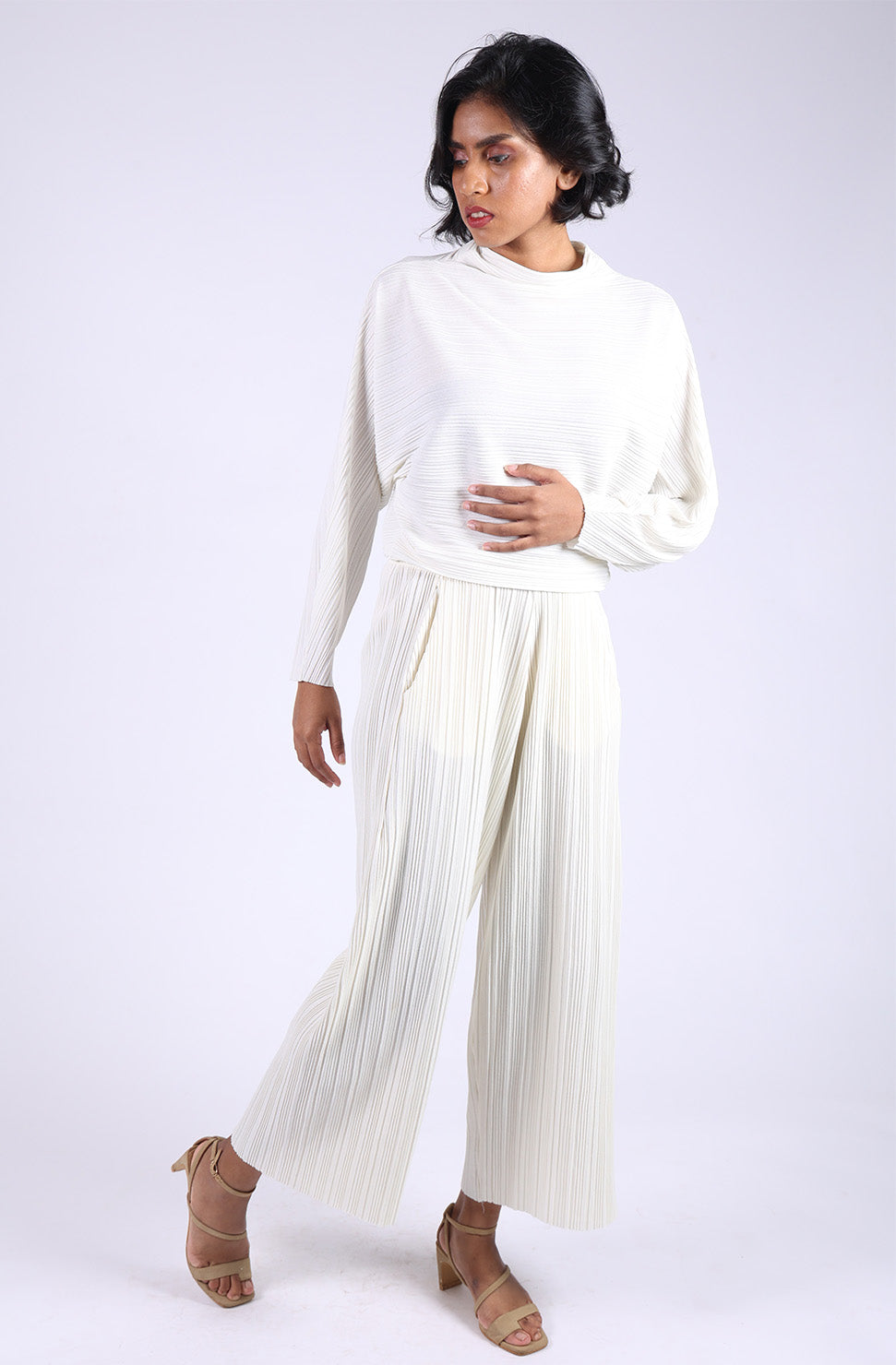 White Pleated Top & Matching Pleated Pants
