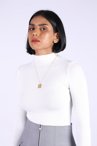 White Cotton Polo Neck T-shirt