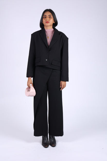 Black Cotton Jacket & Pants Set