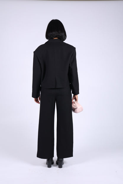 Black Cotton Jacket & Pants Set