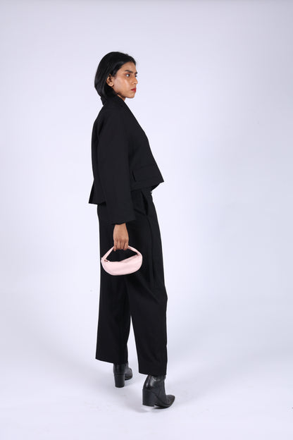 Black Cotton Jacket & Pants Set