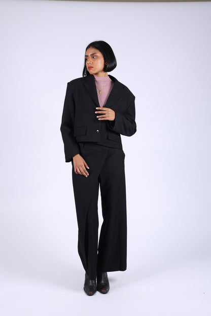 Black Cotton Jacket & Pants Set