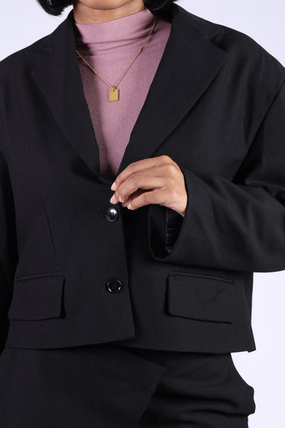 Black Cotton Jacket & Pants Set
