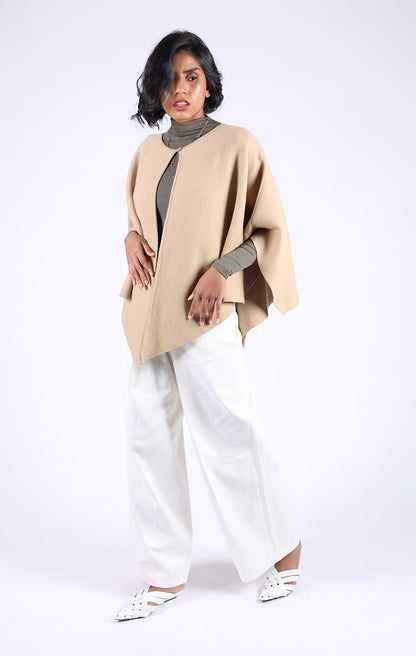 Beige Cardigan Style Poncho