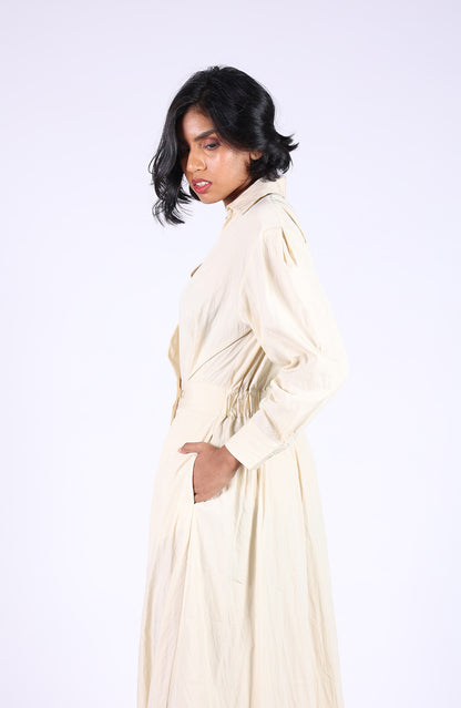 Beige Wrap Full Sleeves Dress