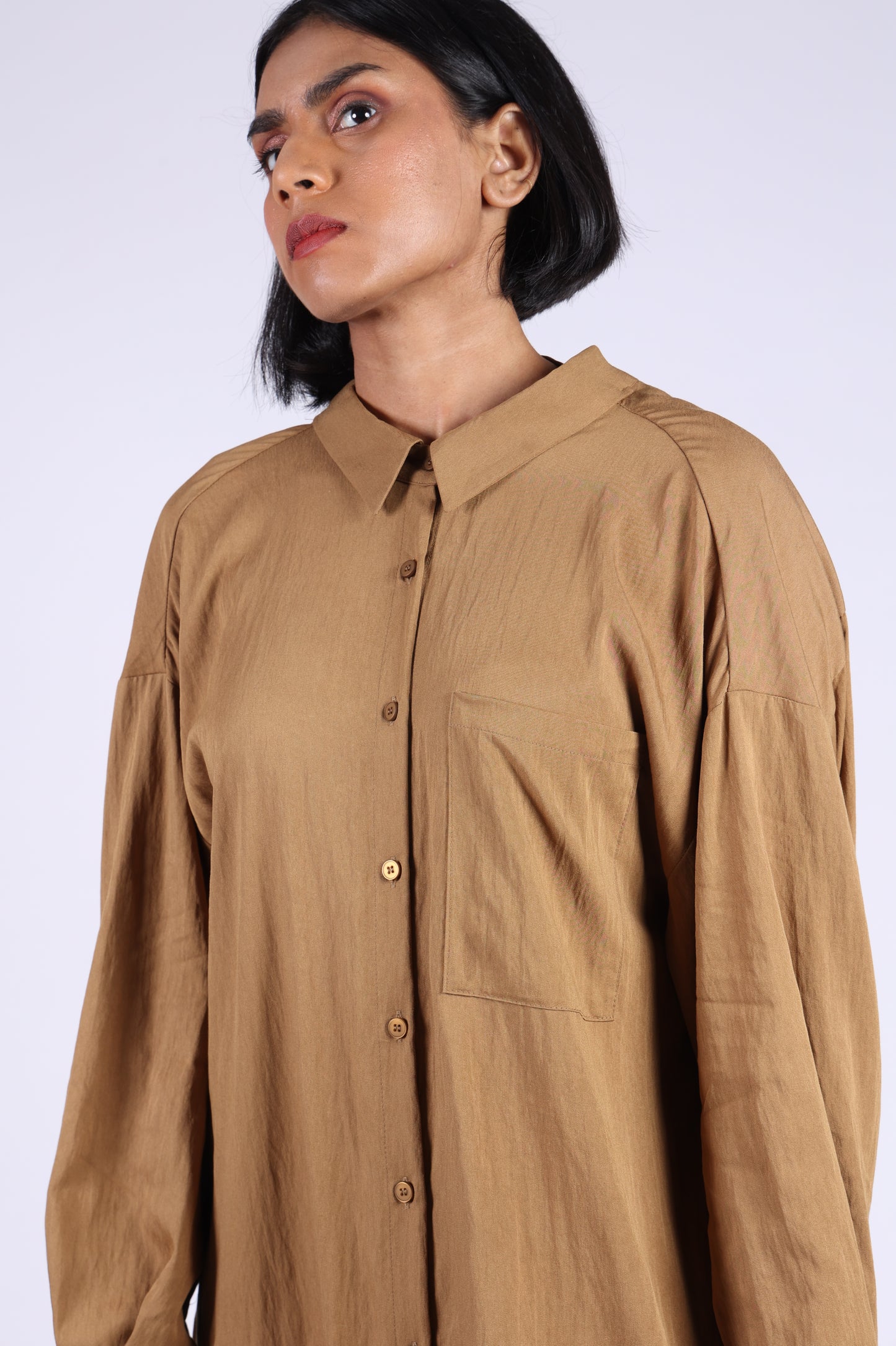 Brown Cotton Long Shirt