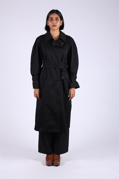 Black Cotton Trench Coat