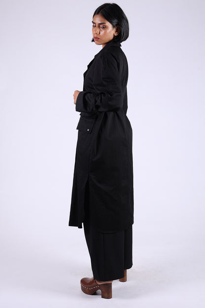 Black Cotton Trench Coat