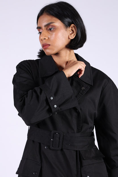 Black Cotton Trench Coat
