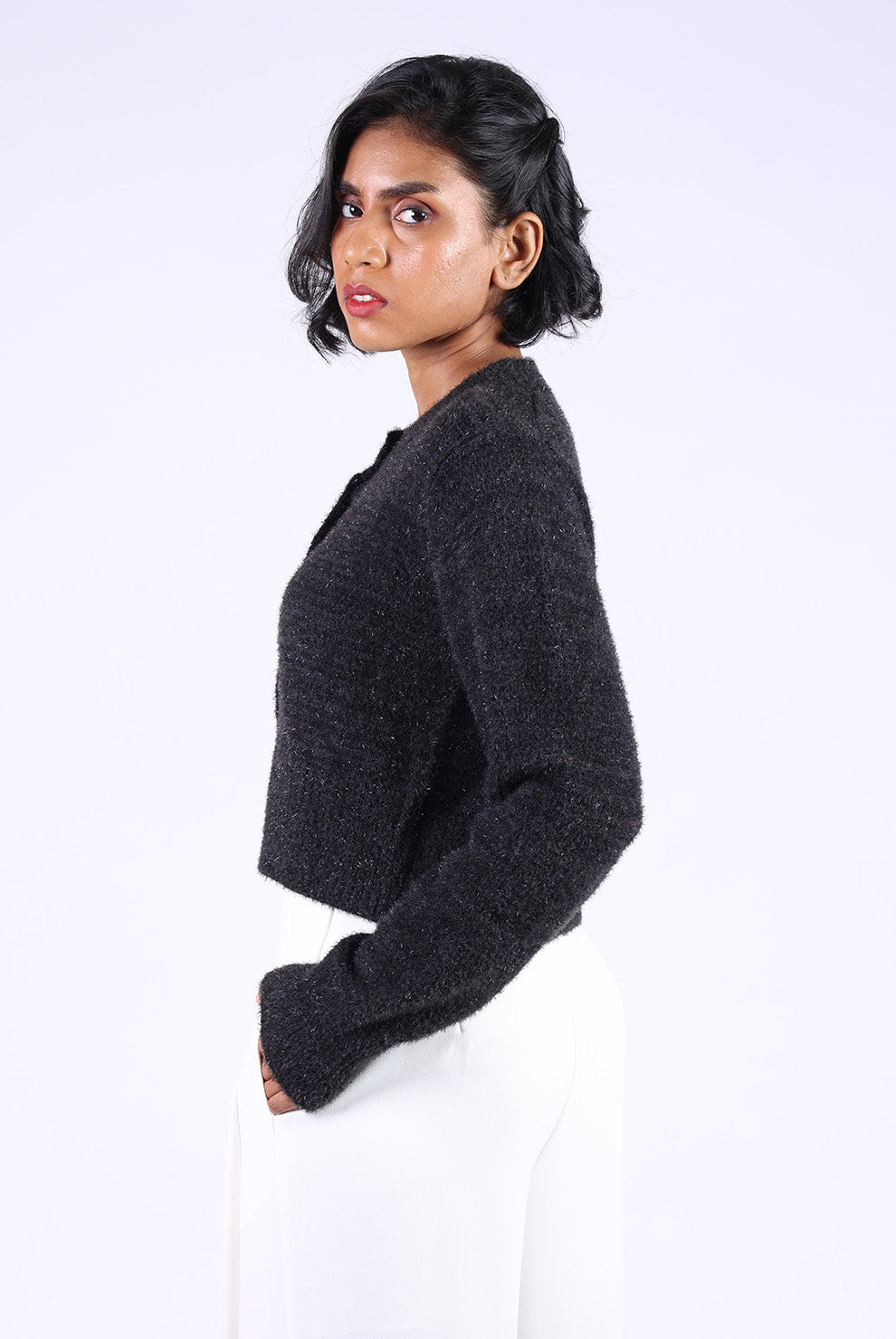 Black Cotton Wool Heart Button Sweater