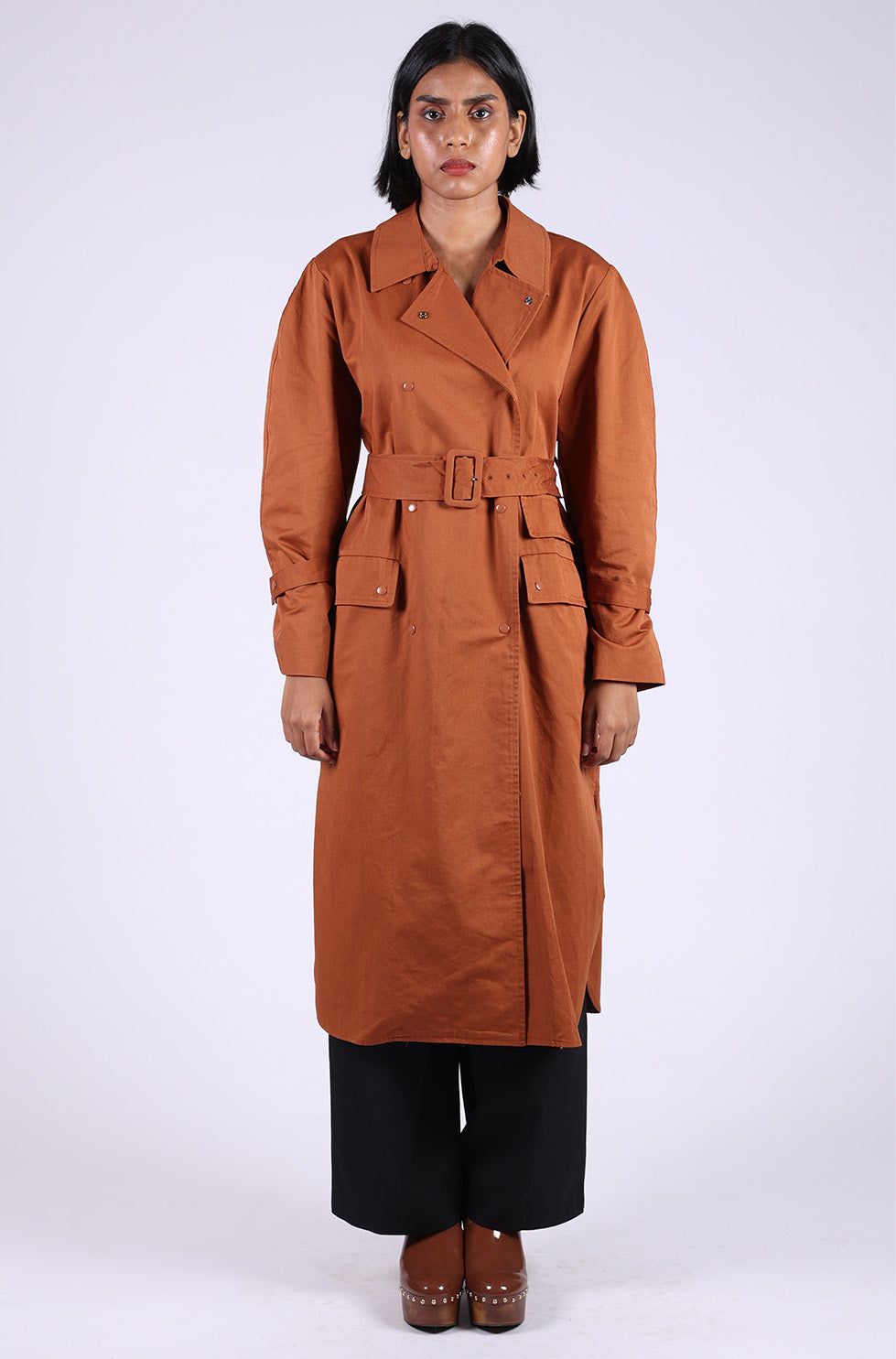 Brown Cotton Trench Coat
