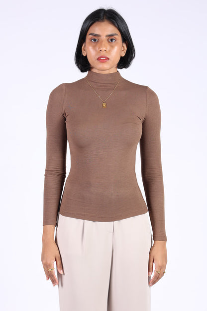 Brown Polo Neck Cotton T-shirt