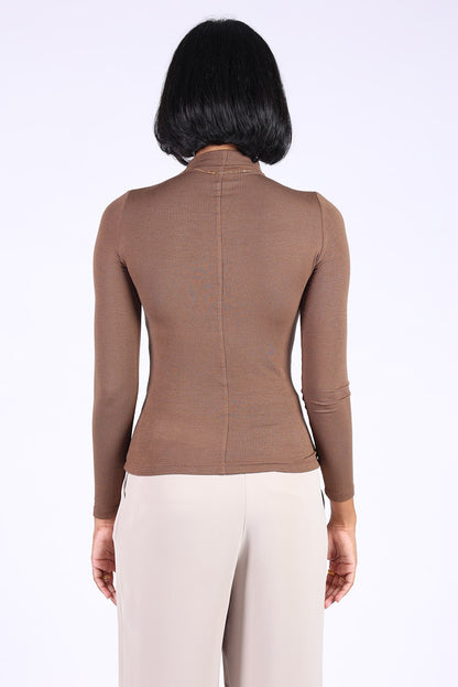 Brown Polo Neck Cotton T-shirt