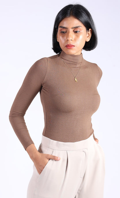 Brown Polo Neck Cotton T-shirt