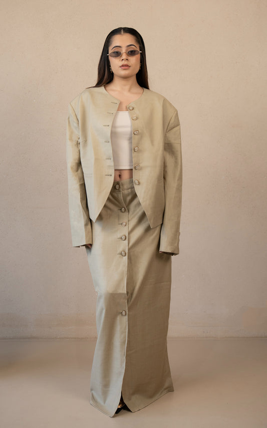 SANS Asymmetric Buttoned Jacket & Skirt Set -Desert Sage