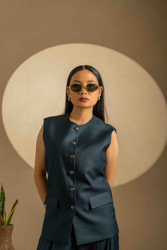 Sans Sleeveless Structured Formal Blazer set – Deep Teal