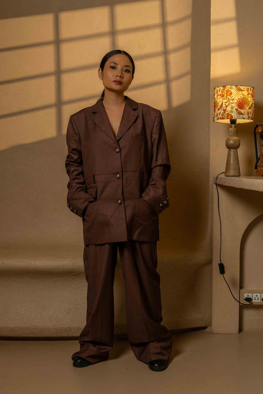 The Archivist – Chestnut Brown Utility Blazer Set