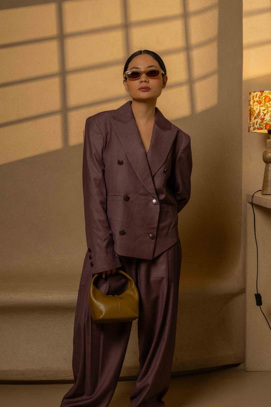 SANS Tailored Double-Breasted Purple Suit Set -Plum Noir