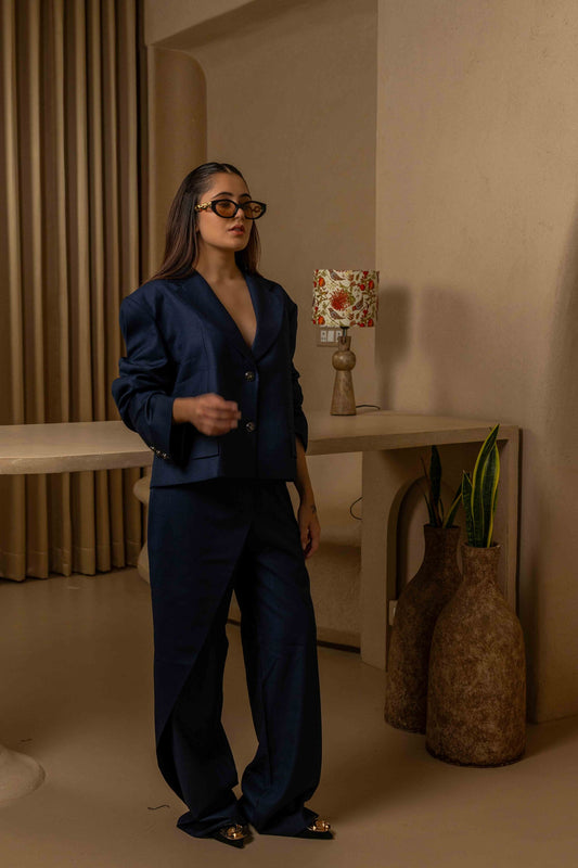 The Archivist – Navy Blue Mocha Blazer Set