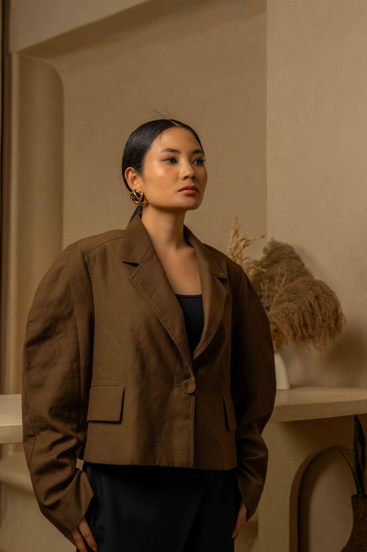Cropped Oversized Blazer -Mocha Brown