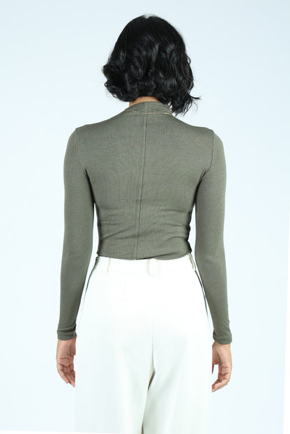 Green Cotton Turtle Neck T-Shirt
