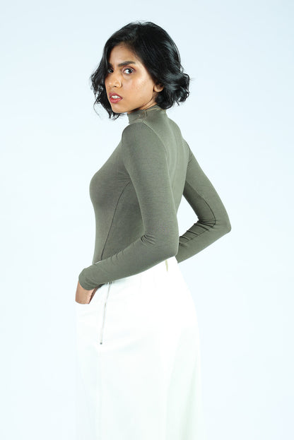 Green Cotton Turtle Neck T-Shirt