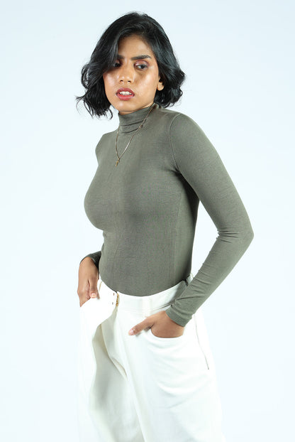 Green Cotton Turtle Neck T-Shirt