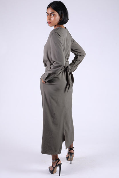 Grey Long Wrap Dress