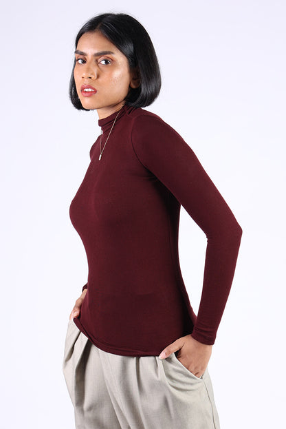 Maroon Cotton Polo Neck T-Shirt