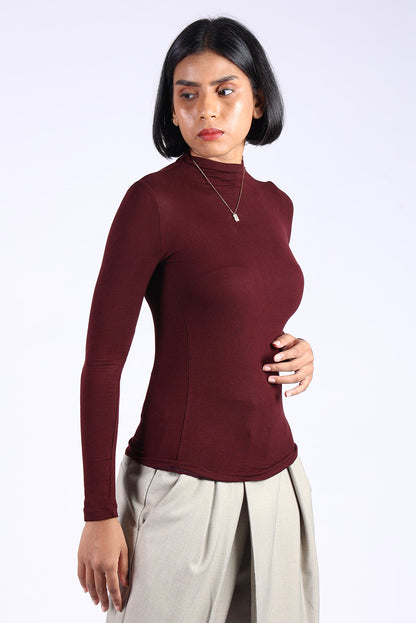 Maroon Cotton Polo Neck T-Shirt