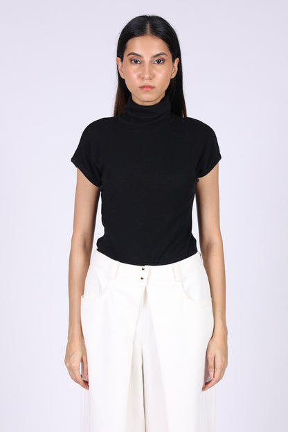 Crop Top Denim Azul con Cuello y Botones