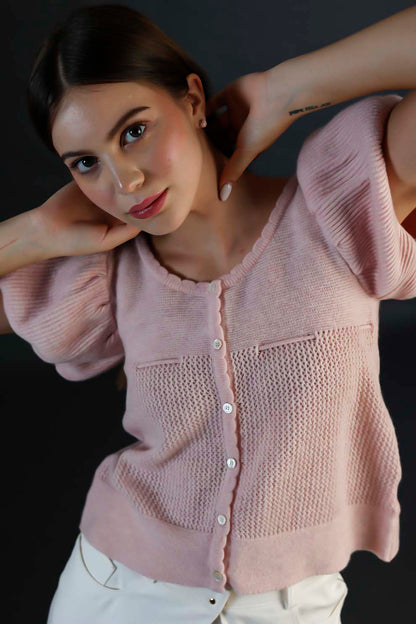 Pink Cotton Woolen Cord Pattern Top
