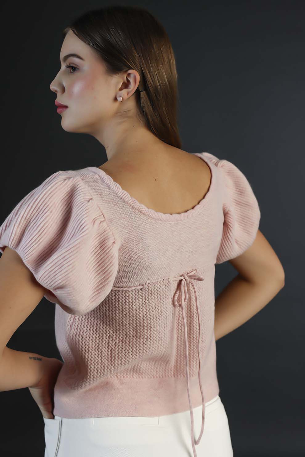Pink Cotton Woolen Cord Pattern Top