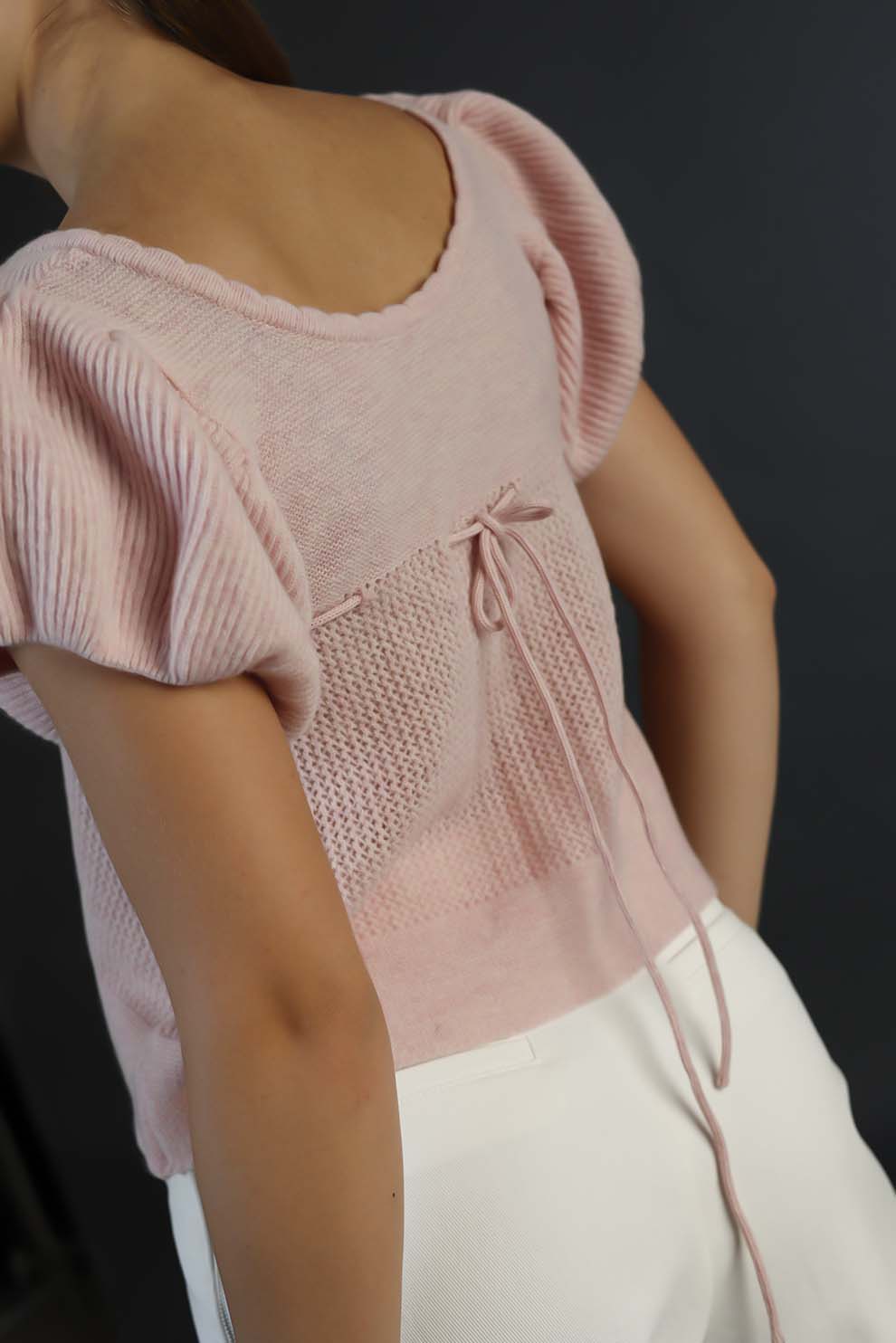 Pink Cotton Woolen Cord Pattern Top
