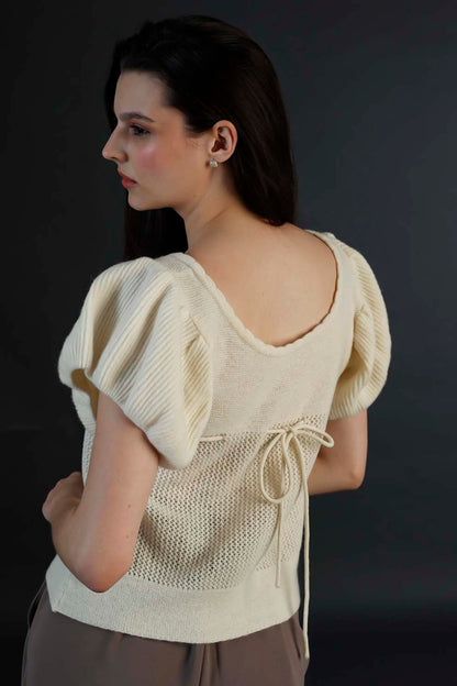 Off-White Cotton Woolen Cord Pattern Top