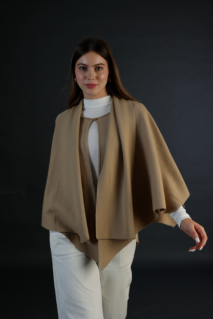 Light Brown Cardigan Style Poncho
