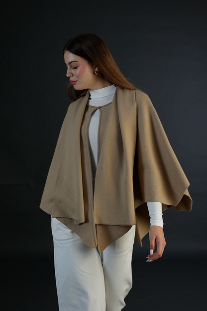 Light Brown Cardigan Style Poncho