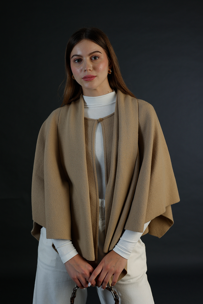 Light Brown Cardigan Style Poncho