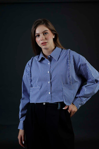 Blue & White Stripes Crop Shirt
