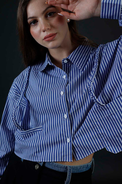 Blue & White Stripes Crop Shirt