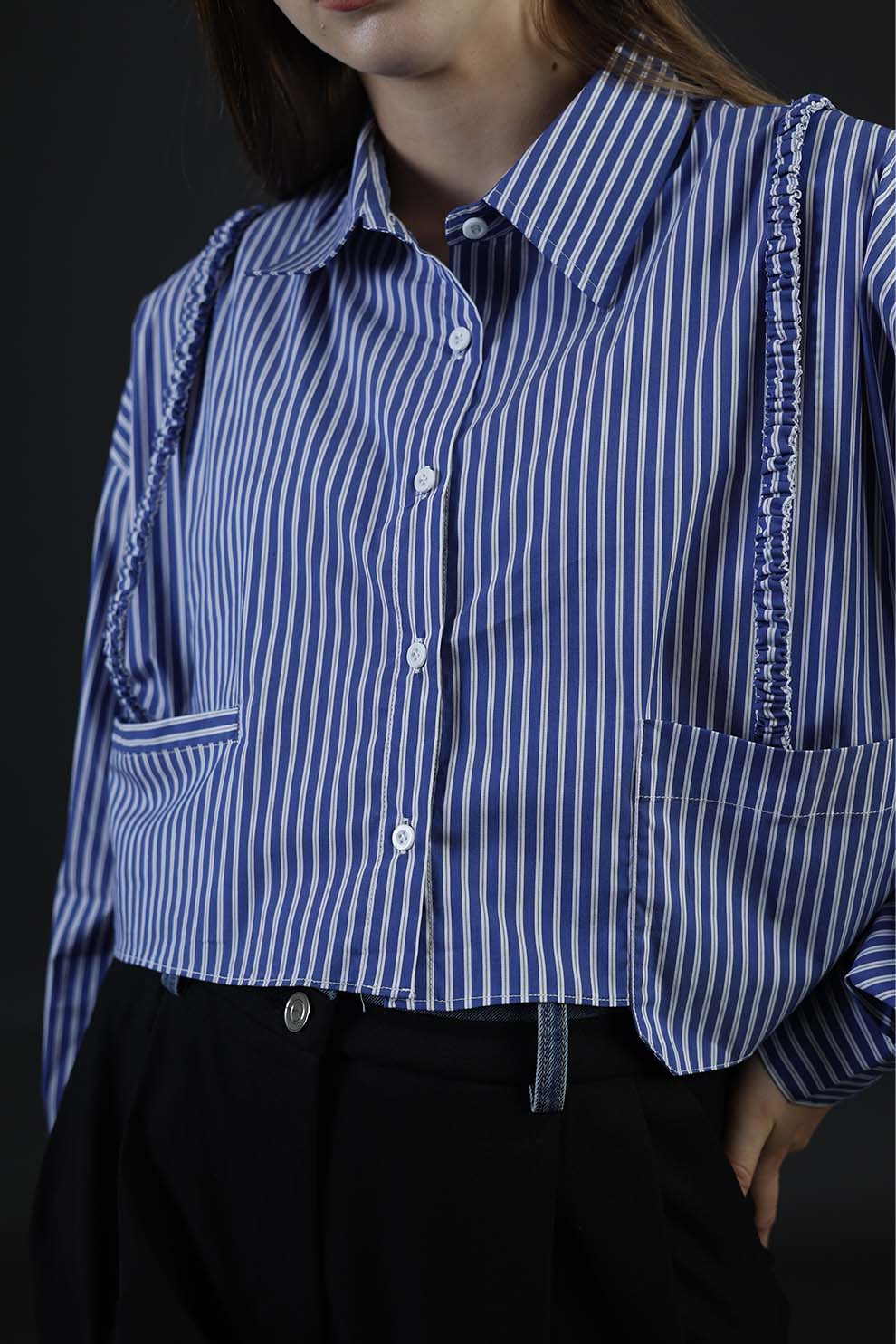 Blue & White Stripes Crop Shirt