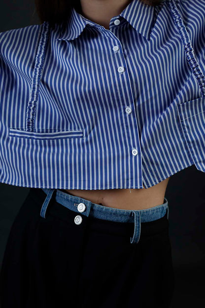 Blue & White Stripes Crop Shirt